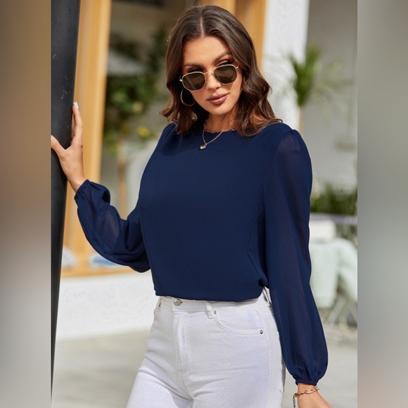 Classic Charm Long Balloon Sleeve Blouses - Picture 2 of 4